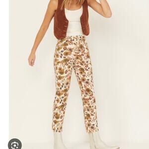 CLEO + WOLF WOMEN'S COUNTRY GARDEN FLORAL PRINT HIGH RISE BOOTCUT JEANS size 25